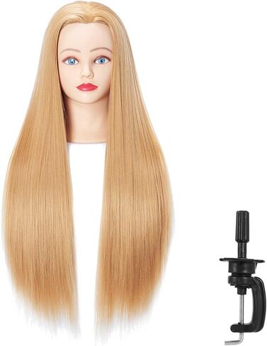 Hairingrid 26 "-28" عارضة أزياء رئيس تصفيف الشعر رئيس التدريب مانيكين التجميل دمية رئيس الشعر الألياف الاصطناعية وحامل المشبك الحرة (أسود) in Kuwait
