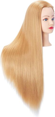 Hairingrid 26 "-28" عارضة أزياء رئيس تصفيف الشعر رئيس التدريب مانيكين التجميل دمية رئيس الشعر الألياف الاصطناعية وحامل المشبك الحرة (أسود) in Kuwait