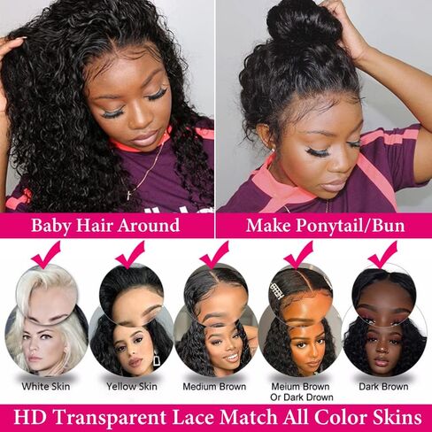 SOSATISFY Deep Wave Lace Front Wigs Human Hair 4x4 HD Transparent Lace Closure Wigs for Black Women Glueless 180% High Density Human Hair Wigs Pre Plucked with Baby Hair (20 inch) in Saudi Arabia