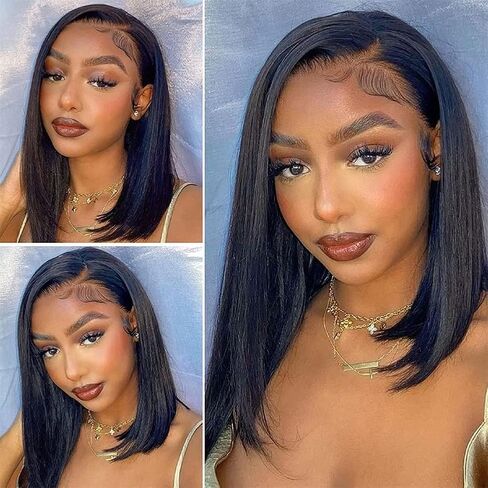 UCUVIC 8 Inch Short Bob Wig Human Hair HD Lace Front Wigs For Black Women Side Part Glueless Pre Plucked Frontal Bob Wig Ailwelia 180% Density in Saudi Arabia