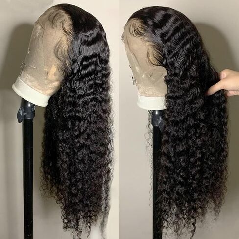 bangjazz 13x4 Deep Wave Lace Front Wigs Human Hair 180% Density Curly Lace Frontal Human Hair Wigs for Black Women #Fb/27 Human Hair HD Lace Wigs Black with Blonde Colored Lace Frontal Wig 16 Inch in Saudi Arabia