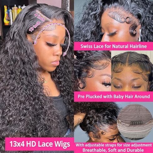 bangjazz 13x4 Deep Wave Lace Front Wigs Human Hair 180% Density Curly Lace Frontal Human Hair Wigs for Black Women #Fb/27 Human Hair HD Lace Wigs Black with Blonde Colored Lace Frontal Wig 16 Inch in Saudi Arabia