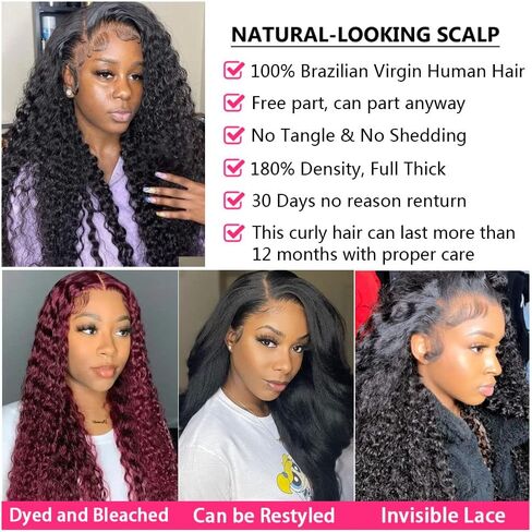 bangjazz 13x4 Deep Wave Lace Front Wigs Human Hair 180% Density Curly Lace Frontal Human Hair Wigs for Black Women #Fb/27 Human Hair HD Lace Wigs Black with Blonde Colored Lace Frontal Wig 16 Inch in Saudi Arabia