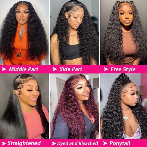 bangjazz 13x4 Deep Wave Lace Front Wigs Human Hair 180% Density Curly Lace Frontal Human Hair Wigs for Black Women #Fb/27 Human Hair HD Lace Wigs Black with Blonde Colored Lace Frontal Wig 16 Inch in Saudi Arabia