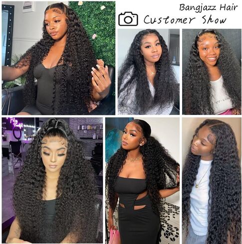 bangjazz 13x4 Deep Wave Lace Front Wigs Human Hair 180% Density Curly Lace Frontal Human Hair Wigs for Black Women #Fb/27 Human Hair HD Lace Wigs Black with Blonde Colored Lace Frontal Wig 16 Inch in Saudi Arabia