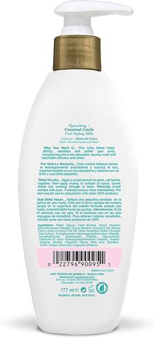 OGX Quenching + Coconut Curls Frizz-Defying Curl Styling Milk, Nourishing Leave-In Hair Treatment with Coconut Oil, Citrus Oil & Honey, Paraben-Free and Sulfated-Surfactants Free, 6 fl oz in Kuwait