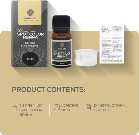 Parallel Products Spot Color Henna Kit - Henna Hair Dye - 3 grams - Tint for Professional Spot Coloring - With Mixing Dish - Covers Grey Hair - Root Touch Up (Black) in Saudi Arabia