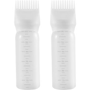 Pimoys Root Comb Applicator Bottle 6 Ounce Hair Oil Applicator 2 Pack Applicator Bottle for Hair Dye Applicator Bottle with Graduated Scale, White