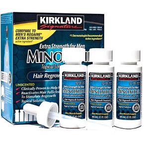 Kirkland Minoxidil 5% Topical Solution Extra Strength Hair Regrowth Treatment for Men Dropper Applicator Included (1 month to 24 month supplies available) (6 month supply), Clear in Kuwait