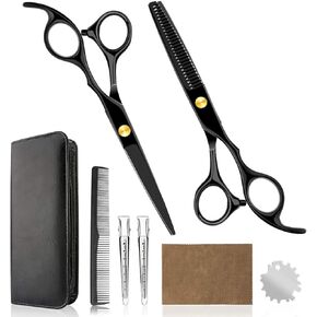 Hair Cutting Scissors Professional Home Haircutting Barber Salon Thinning Shears Kit for Men Women 6CR 660C Stainless Steel with Comb and Case