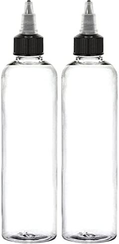 BRIGHTFROM Twist Top (Black) Applicator Bottles, 8 OZ Crystal Clear, Squeeze Empty Plastic Bottles, BPA-Free, PET, Refillable, Open/Close Nozzle - Multi Purpose (Pack of 2) in Saudi Arabia