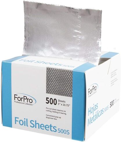 أوراق رقائق معدنية منقوشة من مجموعة ForPro Professional 500S، رقائق ألومنيوم، موزع منبثق لتطبيق لون الشعر وخدمات التظليل، آمن للطعام، 5 بوصة عرض × 10.75 بوصة طول، 500 قطعة in Kuwait
