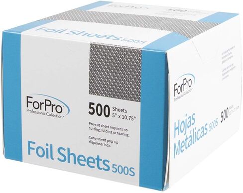 أوراق رقائق معدنية منقوشة من مجموعة ForPro Professional 500S، رقائق ألومنيوم، موزع منبثق لتطبيق لون الشعر وخدمات التظليل، آمن للطعام، 5 بوصة عرض × 10.75 بوصة طول، 500 قطعة in Kuwait