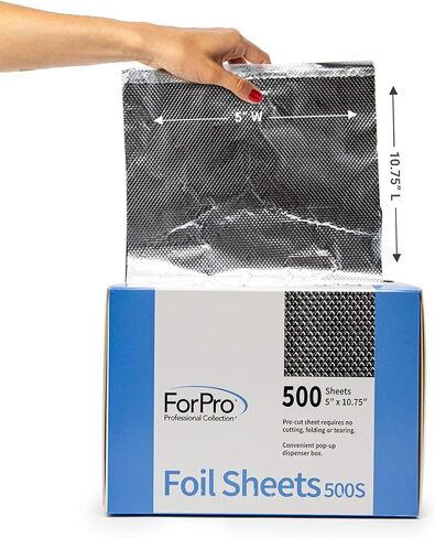 أوراق رقائق معدنية منقوشة من مجموعة ForPro Professional 500S، رقائق ألومنيوم، موزع منبثق لتطبيق لون الشعر وخدمات التظليل، آمن للطعام، 5 بوصة عرض × 10.75 بوصة طول، 500 قطعة in Kuwait