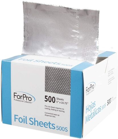 أوراق رقائق معدنية منقوشة من مجموعة ForPro Professional 500S، رقائق ألومنيوم، موزع منبثق لتطبيق لون الشعر وخدمات التظليل، آمن للطعام، 5 بوصة عرض × 10.75 بوصة طول، 500 قطعة in Kuwait