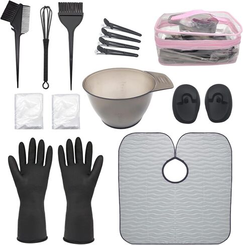 Hair Dye Coloring Kit, Hair Bleaching Kit, Thickening Hair Dye Color Brush And Bowl Set, Ear Cover, Hairpin, Gloves, Mixer, Hair Coloring Cape, Hair Dye DIY Tools Hair Salon Supplies (16 PCS) in Kuwait