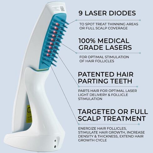Hairmax Ultima 9 (FDA Cleared) Laser Hair Growth Comb, 100% Medical Grade Lasers (No LEDs), Laser Hair Growth Treatment for Men & Women, Thinning Hair Treatment for Women and Men, Denser & Fuller Hair, Spot or Full Scalp Coverage, Hair Growth Products to  in Saudi Arabia