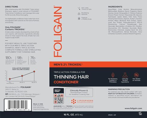 Foligain Triple Action Conditioner For Thinning Hair, Volumizing Conditioner for Men, 8 Fl. Oz. in Kuwait