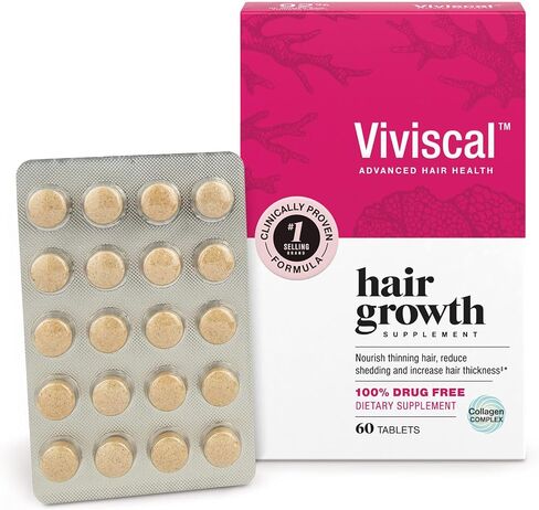 Viviscal Hair Growth Supplements for Women to Grow Thicker, Fuller Hair, Clinically Proven with Proprietary Collagen Complex, 60 Count (Pack of 1), 1 Month Supply in Saudi Arabia