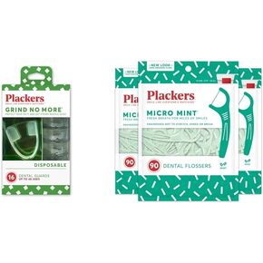 Plackers Grind No More Night Guard، حماية ليلية للأسنان، خالية من مادة BPA، تنام جيدًا، جاهزة للارتداء، للاستعمال مرة واحدة، مقاس واحد يناسب الجميع، 16 قطعة