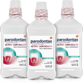Parodontax Active Gum Health Mouthwash, Antiplaque and Antigingivitis Gum Mouthwash, Clear Mint, 16.9 Fl Oz x 3