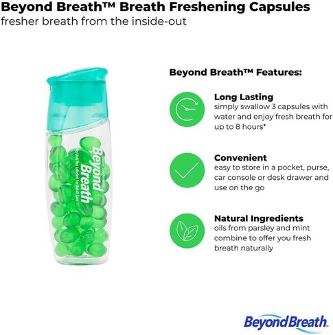Beyond Breath – Breath Freshening Capsules For Fresher Breath From The Inside Out –Works On Garlic And Odors From Other Food - Lasts Up To 8 Hours - 50 Capsules in Saudi Arabia
