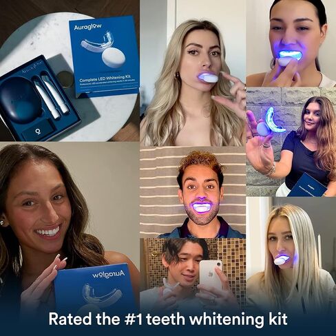 مجموعة تبييض الأسنان من أورا جلو، إضاءة LED، 35% كرباميد بيروكسيد، (2) محاقن جل 5 مل، صينية وحقيبة in Kuwait