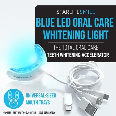 ضوء تبييض الأسنان من ستارلايت سمايل. مبيض أسنان 16 LED مع 3 محولات لهواتف iPhone و Android و USB (متوافق مع 4G و Newder). يعمل مع شرائح تبييض الأسنان أو أي جل تبييض الأسنان. in Kuwait