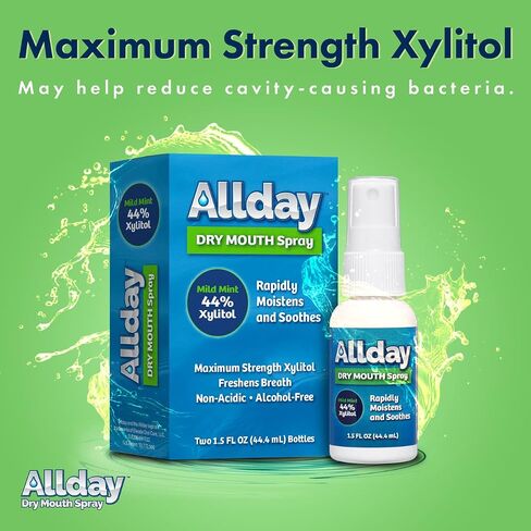 Allday Dry Mouth Spray - Maximum Strength Xylitol, Fast Acting, Non-Acidic (Pack of 2) in Saudi Arabia