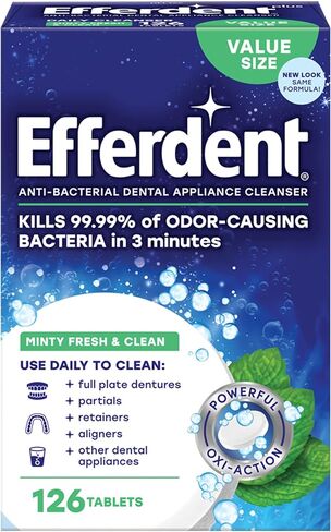 Efferdent Retainer Cleaning Tablets, Denture Cleaning Tablets for Dental Appliances, Minty Fresh & Clean, 44 Count in Kuwait