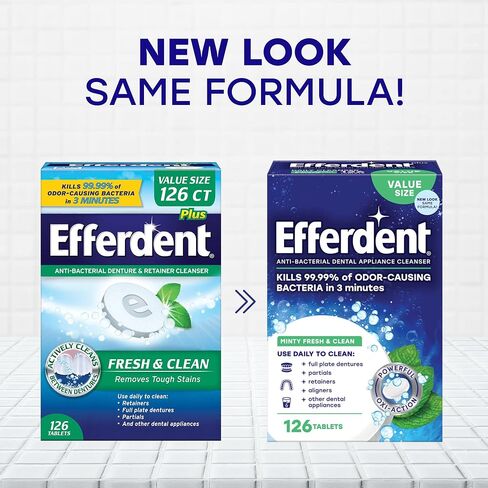 Efferdent Retainer Cleaning Tablets, Denture Cleaning Tablets for Dental Appliances, Minty Fresh & Clean, 44 Count in Kuwait