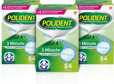 Polident 3 Minute Triple Mint Antibacterial Denture Cleanser Effervescent Tablets, 3x84 count in Kuwait