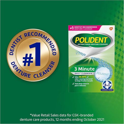 Polident 3 Minute Triple Mint Antibacterial Denture Cleanser Effervescent Tablets, 3x84 count in Kuwait