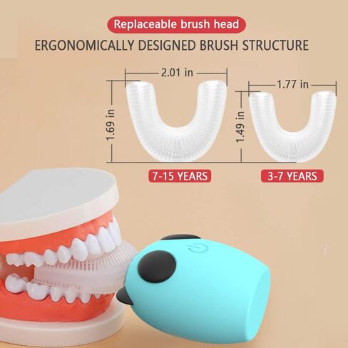 فرشاة أسنان كهربائية بالموجات فوق الصوتية من شنوكر، فرشاة أسنان كهربائية للأطفال بالموجات فوق الصوتية موديل جديد، فرشاة أسنان للتبييض من النوع U، سرعة تروس IPX7.4، 7-15 سنة (اللون الأزرق) in Kuwait