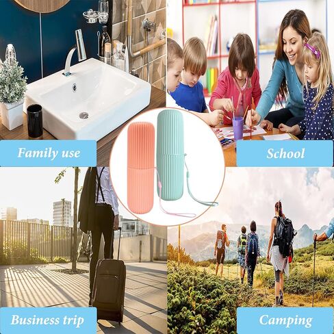 Sunenlyst، حامل فرشاة أسنان للسفر، قطعتين، حقيبة فرشاة أسنان محمولة طويلة 7.7 بوصة للسفر والتخييم ورحلة العمل والمدرسة، مجموعة معجون أسنان متعددة الوظائف (أخضر ورمادي) in Kuwait