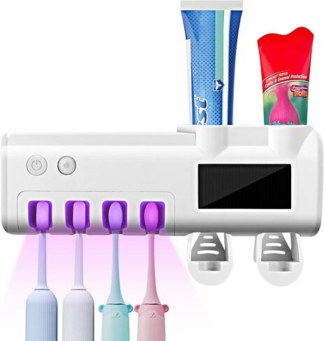 Toothbrush Holder Wall Mounted - Toothbrush and Toothpaste Holder, with Cleaning Function 4 Slots and 2 Automatic Toothpaste Dispenser, for Electric Toothbrush - Regular Toothbrush in Saudi Arabia