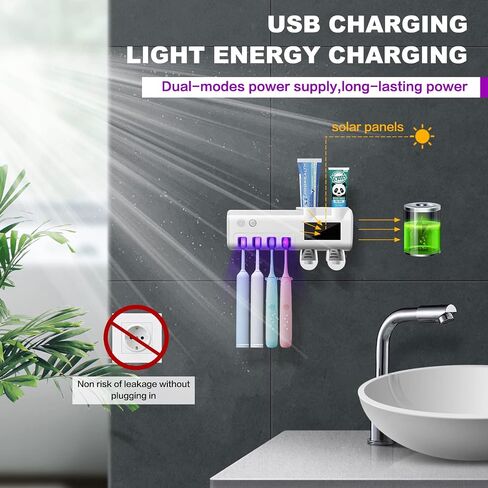 Toothbrush Holder Wall Mounted - Toothbrush and Toothpaste Holder, with Cleaning Function 4 Slots and 2 Automatic Toothpaste Dispenser, for Electric Toothbrush - Regular Toothbrush in Saudi Arabia