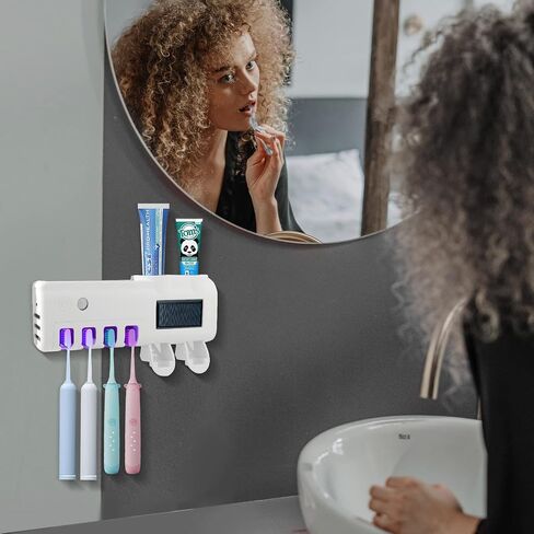 Toothbrush Holder Wall Mounted - Toothbrush and Toothpaste Holder, with Cleaning Function 4 Slots and 2 Automatic Toothpaste Dispenser, for Electric Toothbrush - Regular Toothbrush in Saudi Arabia