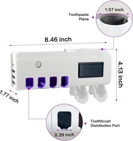 Toothbrush Holder Wall Mounted - Toothbrush and Toothpaste Holder, with Cleaning Function 4 Slots and 2 Automatic Toothpaste Dispenser, for Electric Toothbrush - Regular Toothbrush in Saudi Arabia