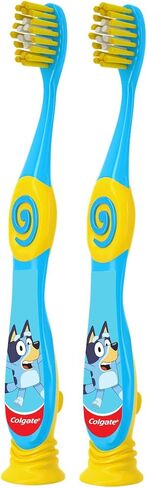 Colgate Bluey Toothbrush for Children with Suction Cup, Kids 2-5 Years Old, Extra Soft (Colors & Characters Very) - Pack of 2 in Saudi Arabia