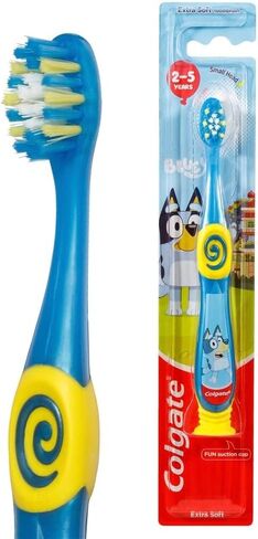 Colgate Bluey Toothbrush for Children with Suction Cup, Kids 2-5 Years Old, Extra Soft (Colors & Characters Very) - Pack of 2 in Saudi Arabia
