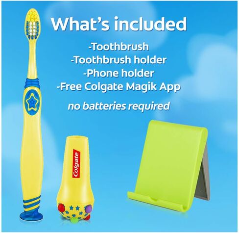 Colgate Magik Smart Toothbrush for Kids, Kids Toothbrush Timer with Fun Brushing Games Yellow 1 Count in Saudi Arabia