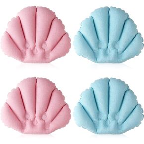 سانسينغ وسادة حمام قابلة للنفخ، وسائد حمام لحوض الاستحمام - (10 × 12 انش) مسند راس - قماش تيري مع اكواب شفط لدعم الرقبة لحوض الاستحمام (زهري وازرق) عبوة من قطعتين in Kuwait