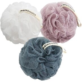 MainBasics Bath Shower Loofah Sponge Pouf Body Scrubber Exfoliator Body Wash Sponge (Set of 3, Airy Blossom)