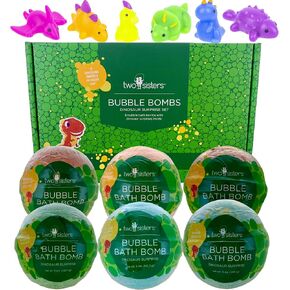 Dinosaur Bath Bombs for Kids with Surprise Toy Inside, 6 Bubble Bath Bombs with Bath Toys, Gentle and Kids Safe, USA Made, Birthday Gift for Kids by Two Sisters in Saudi Arabia