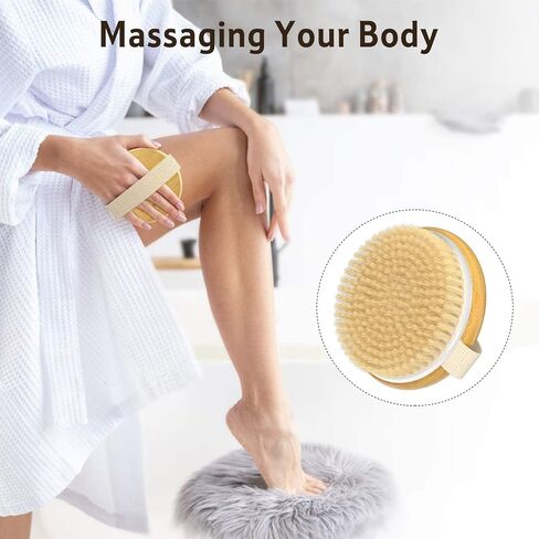 Metene 2 Pack Bamboo Dry Body Brushes, Shower Brush Wet and Dry Brushing, Dry Brush for Cellulite and Lymphatic, Body Scrubber with Soft and Stiff Bristles, Suitable for All Kinds of Skin in Saudi Arabia
