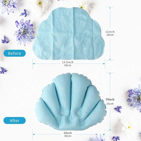 سانسينغ وسادة حمام قابلة للنفخ، وسائد حمام لحوض الاستحمام - (10 × 12 انش) مسند راس - قماش تيري مع اكواب شفط لدعم الرقبة لحوض الاستحمام (زهري وازرق) عبوة من قطعتين in Kuwait