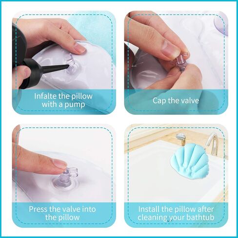 سانسينغ وسادة حمام قابلة للنفخ، وسائد حمام لحوض الاستحمام - (10 × 12 انش) مسند راس - قماش تيري مع اكواب شفط لدعم الرقبة لحوض الاستحمام (زهري وازرق) عبوة من قطعتين in Kuwait