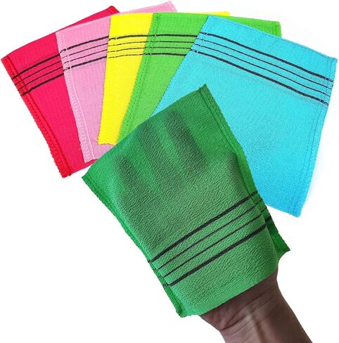Korean Exfoliating Mitt, Large Size, 5 Colors, Back and Body Exfoliating Washcloth for Removing Dry, Reusable (Mix, 5) in Saudi Arabia