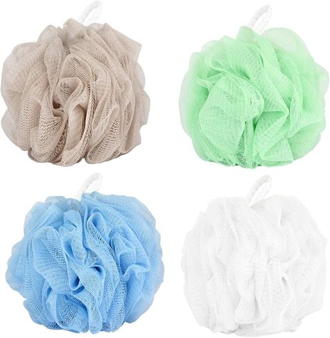 XTF2015 ليفة حمام إسفنجية، 4 قطع كرة إسفنجية شبكية ناعمة لتنظيف الجسم، 70 جم/القطعة، ليفة استحمام شبكية متينة منتفخة لغسل الجسم in Kuwait